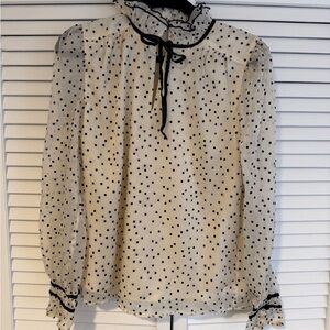 LOFT Black and White Polka Dot Ruffle Blouse